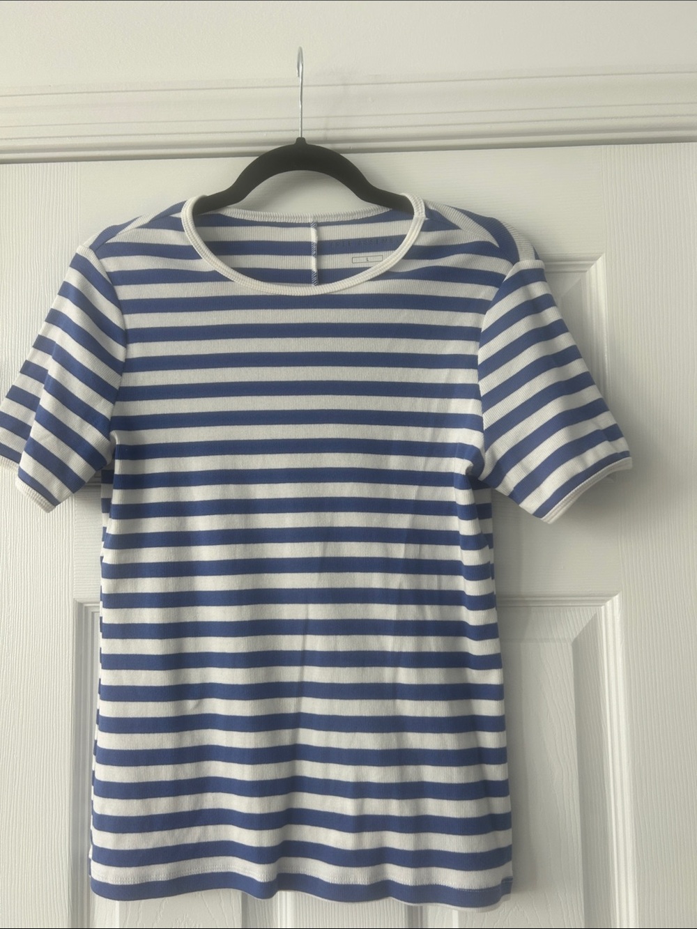 Women’s blue and White Striped Tee - Classic Short Sleeve